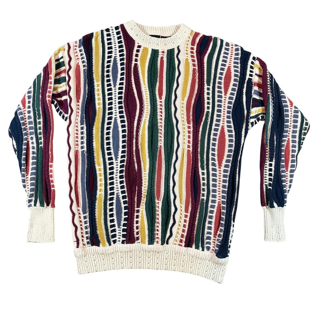Vintage Structure 3D Knit‎ Sweater Mens XL Coogi Style Cosby Stripe Cotton USA